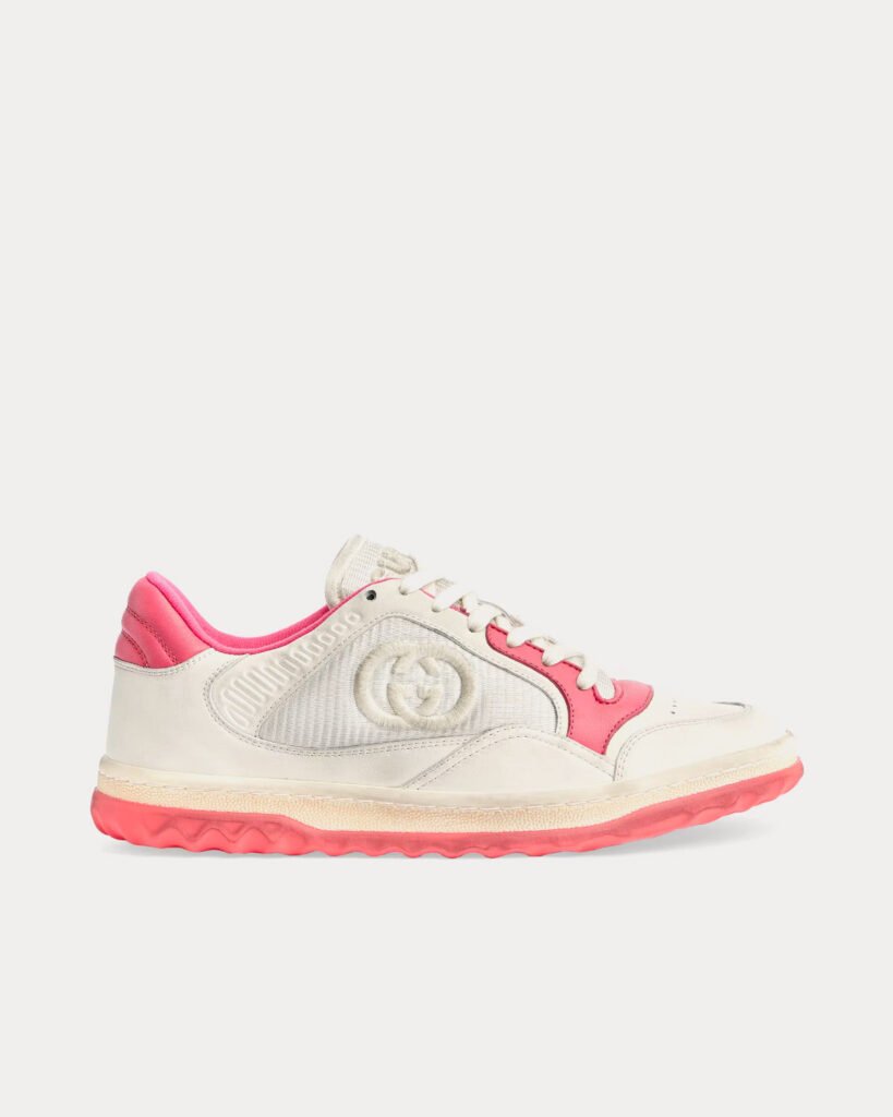 Baskets basses Gucci MAC80 en cuir blanc cassé/rose