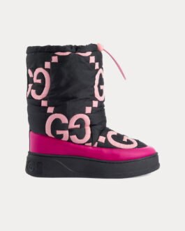 Bottes longues matelassées noires et roses en nylon GG de Gucci