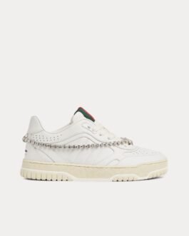 Baskets basses blanches Gucci Re-Web en cuir avec chaîne en cristal et breloque Gucci