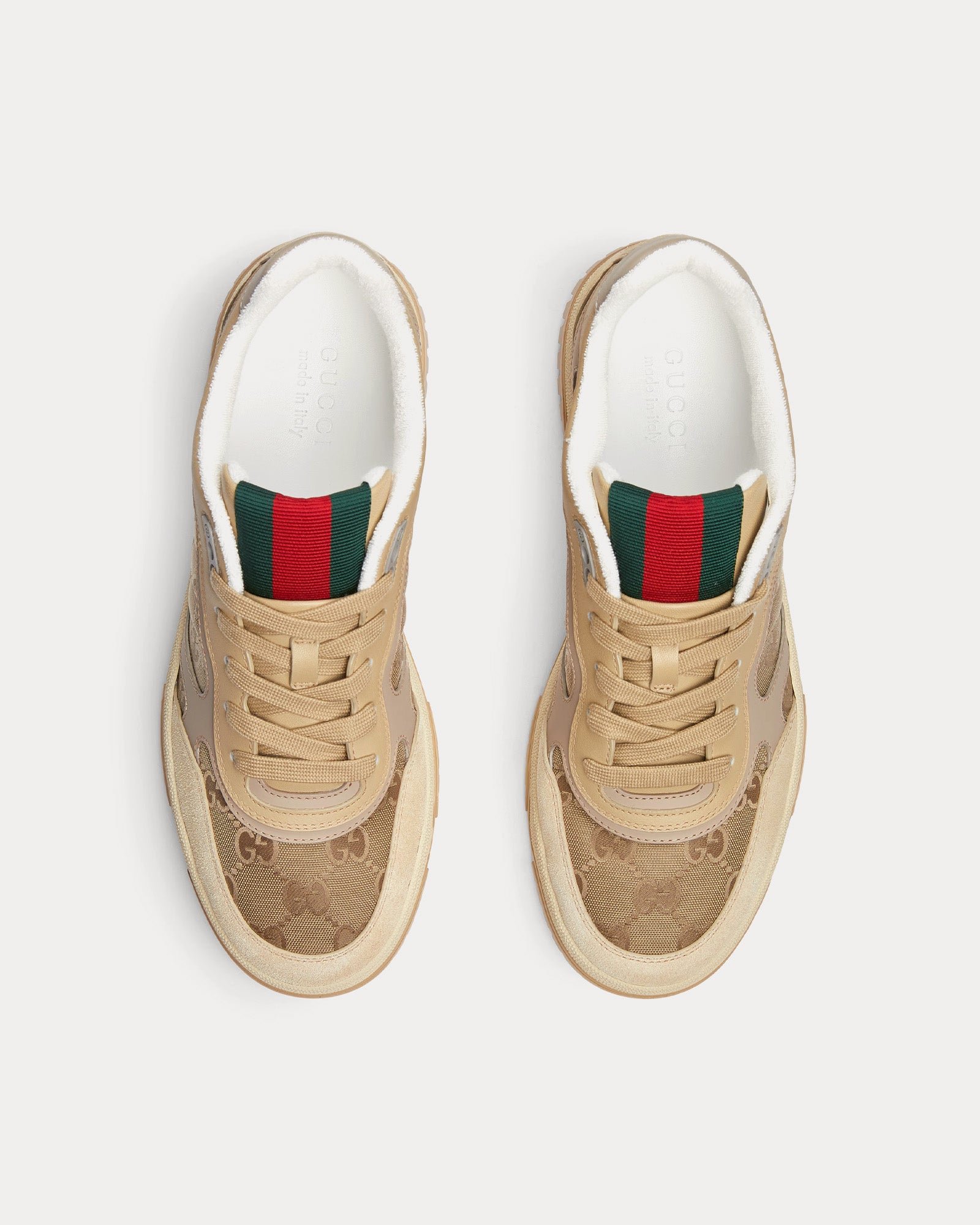 Baskets basses Gucci Re-Web avec nylon GG beige/marron foncé – Image 2