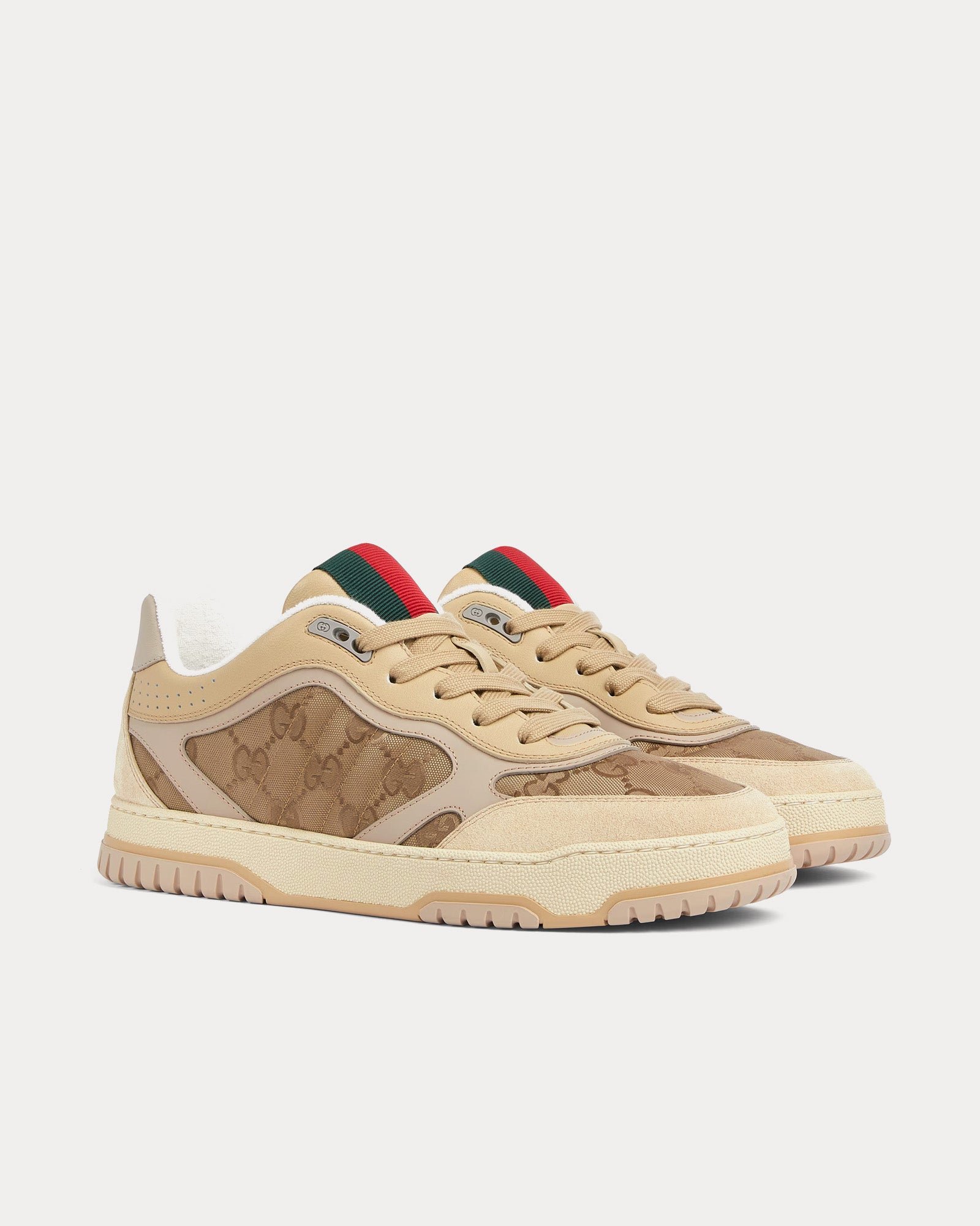 Baskets basses Gucci Re-Web avec nylon GG beige/marron foncé – Image 3