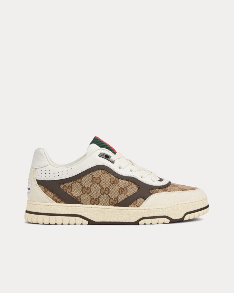 Baskets basses Gucci Re-Web en cuir et toile GG originales blanches