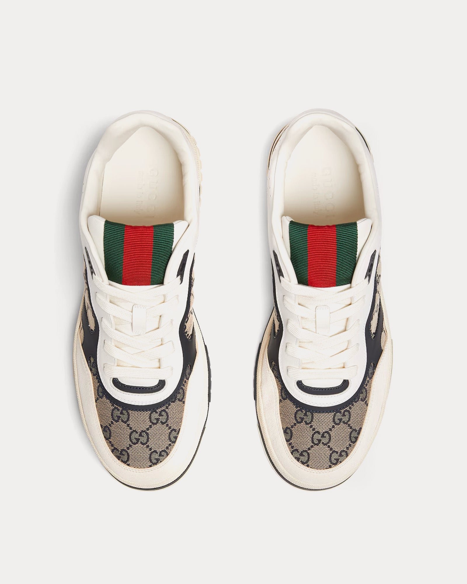 Baskets basses Gucci Re-Web en cuir et toile GG originales blanches/beiges/marron foncé – Image 2