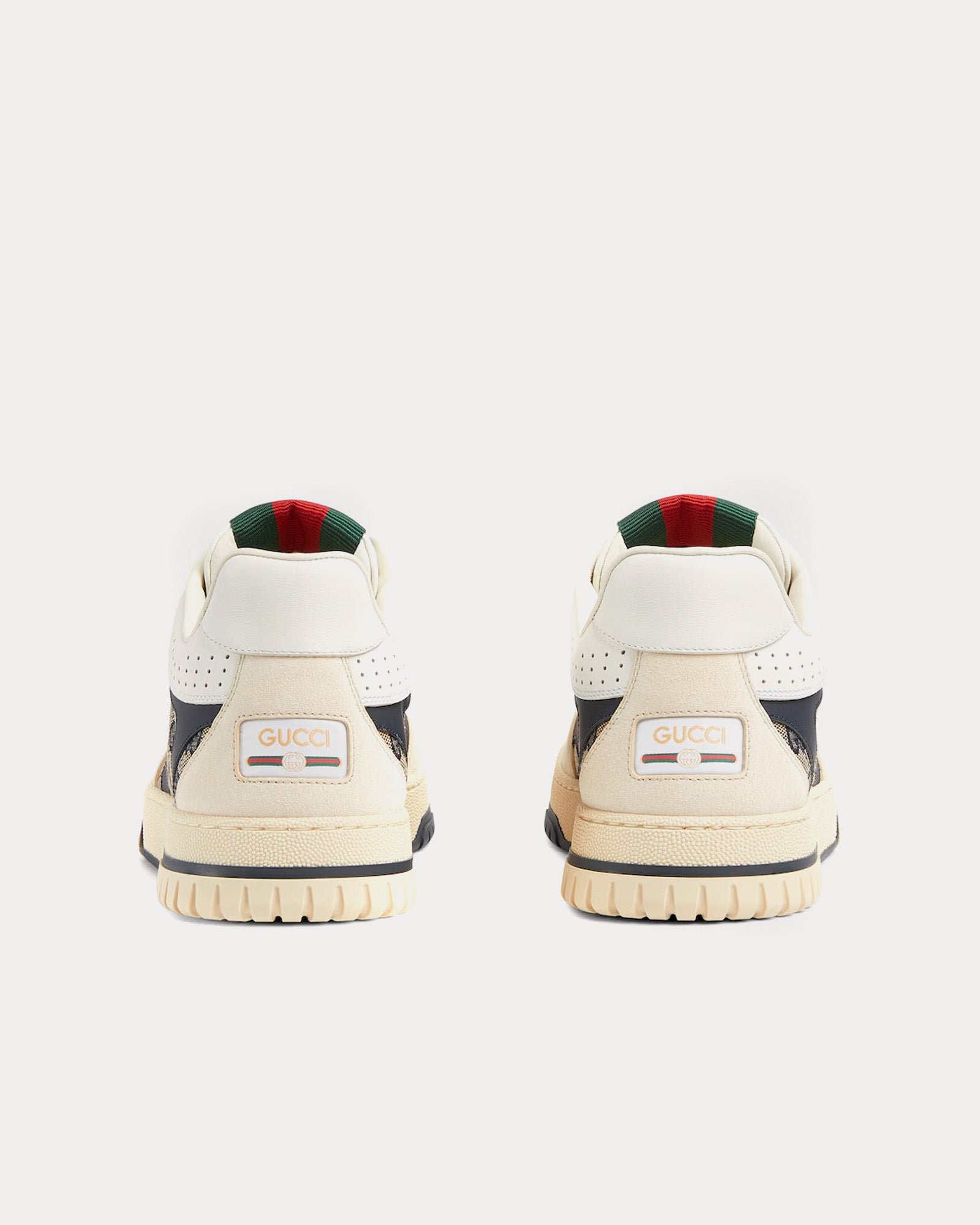 Baskets basses Gucci Re-Web en cuir et toile GG originales blanches/beiges/marron foncé – Image 3