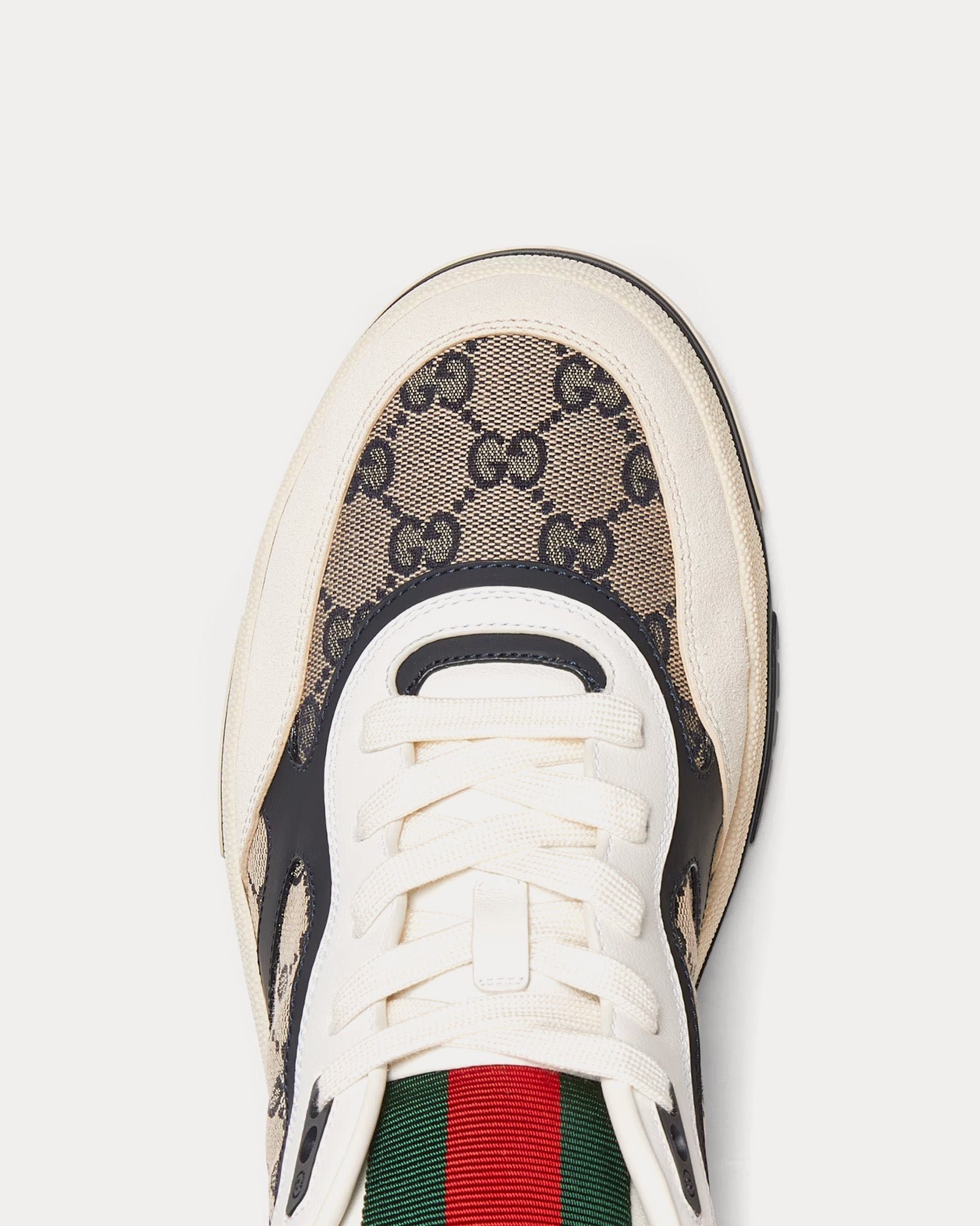 Baskets basses Gucci Re-Web en cuir et toile GG originales blanches/beiges/marron foncé – Image 4