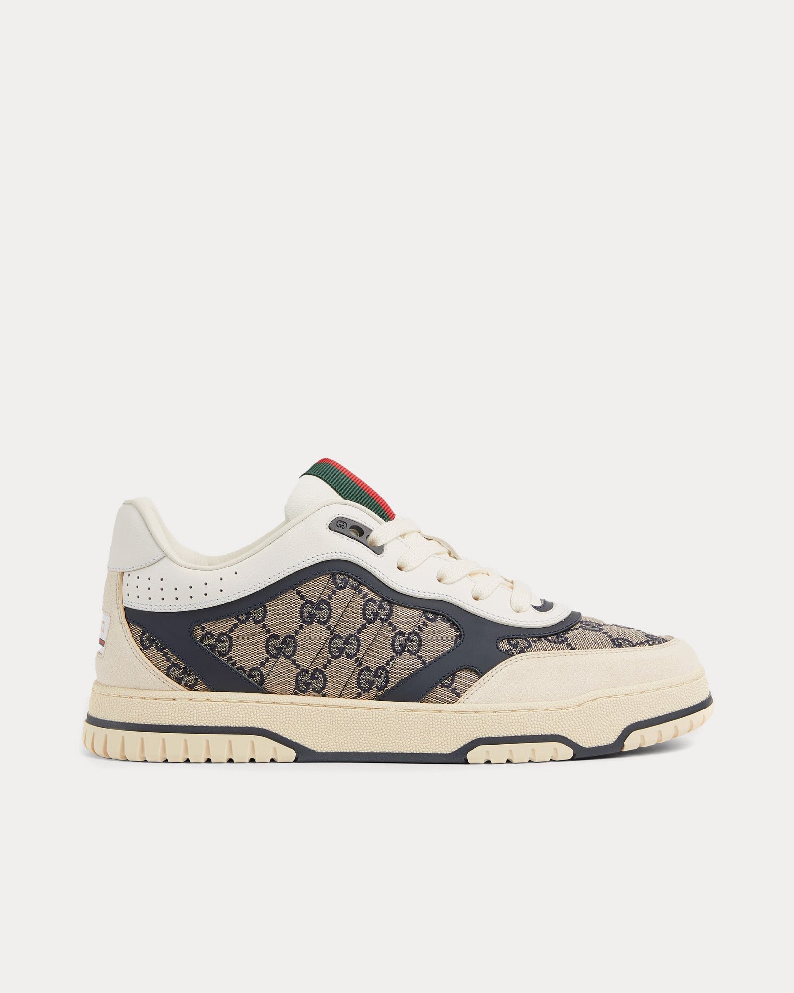 Baskets basses Gucci Re-Web en cuir et toile GG originales blanches/beiges/marron foncé
