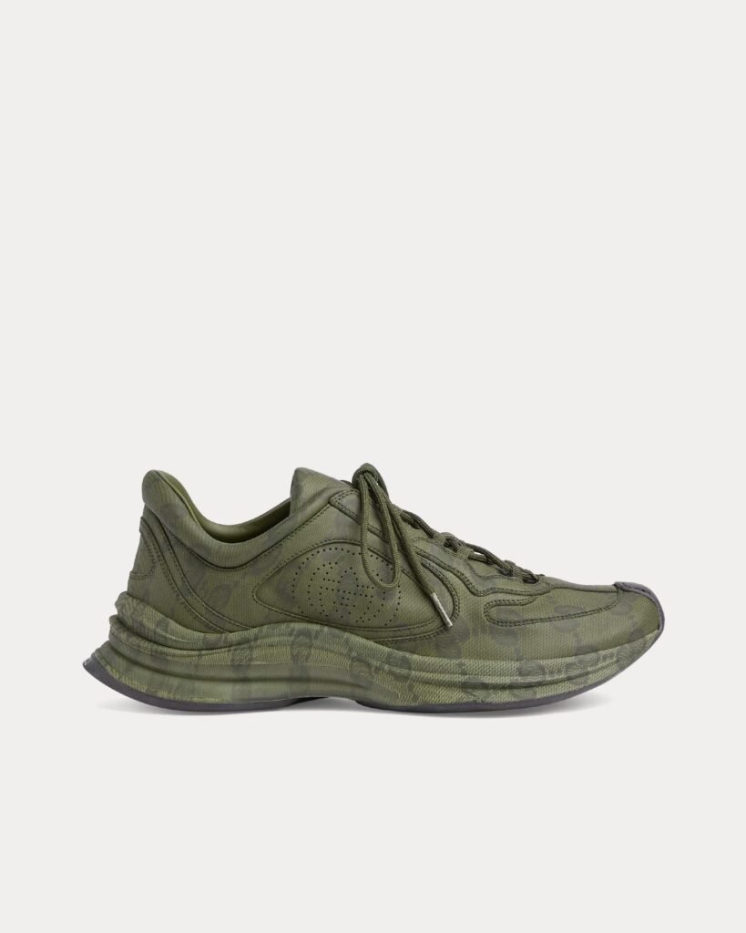 Baskets basses vertes en cuir imprimé GG Gucci Run