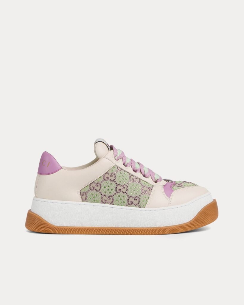 Baskets basses Gucci Screener GG Crystal toile beiges / violettes