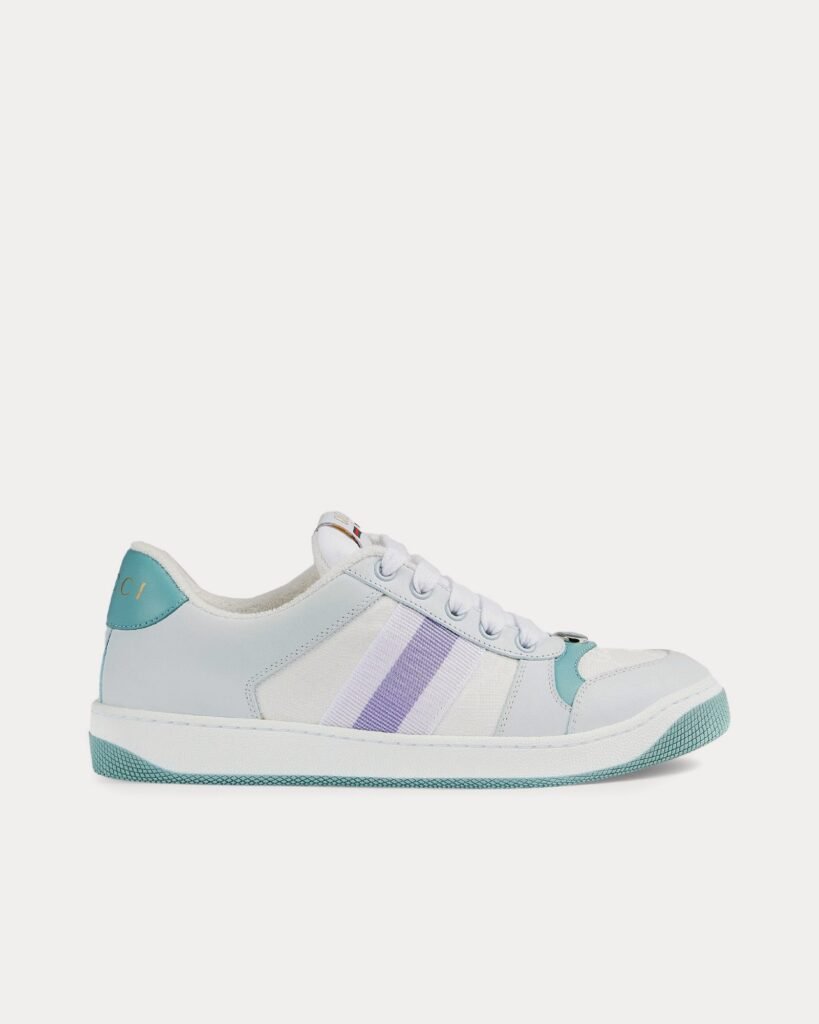 Baskets basses Gucci Screener en toile bleu clair/blanc