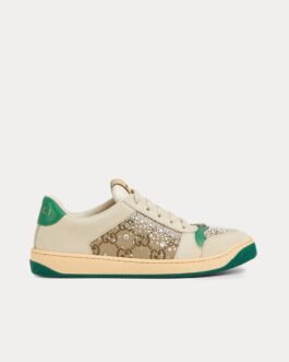 Baskets basses Gucci Screener avec toile cristal GG ivoire/vert