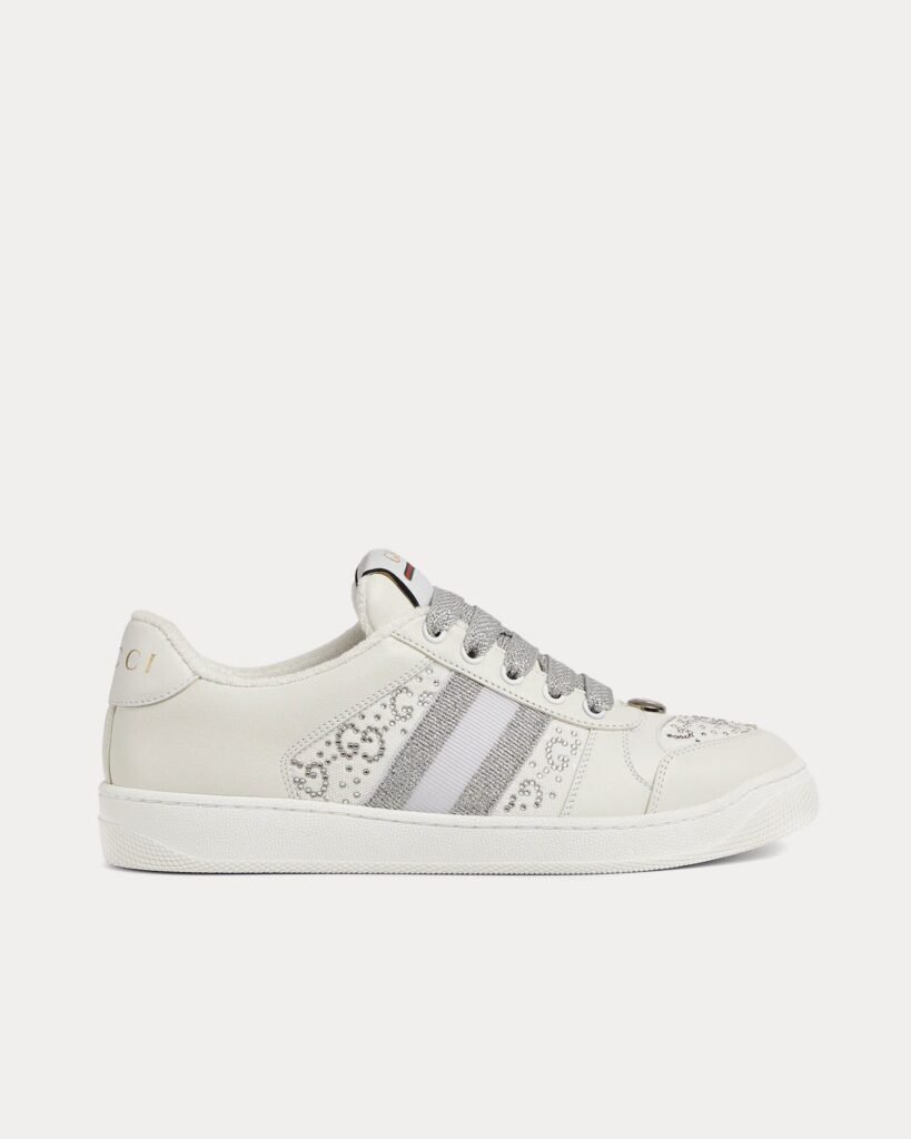 Baskets basses Gucci Screener avec toile cristal GG gris clair/blanc