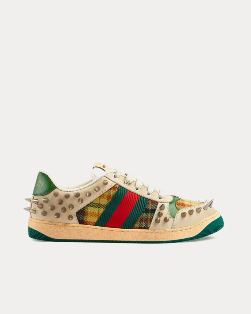 Baskets basses multicolores à rayures et clous Gucci Screener en tartan