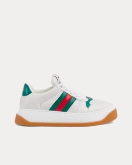 Baskets basses Gucci Screener en cuir perforé et toile blanc/vert