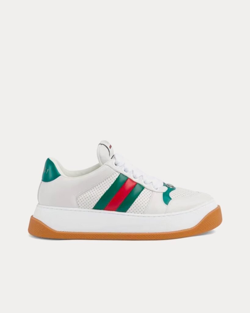 Baskets basses Gucci Screener en cuir perforé et toile blanc/vert