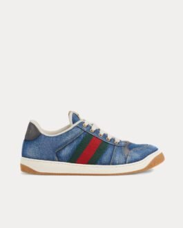 Baskets basses Gucci Screener avec bande Web en denim bleu