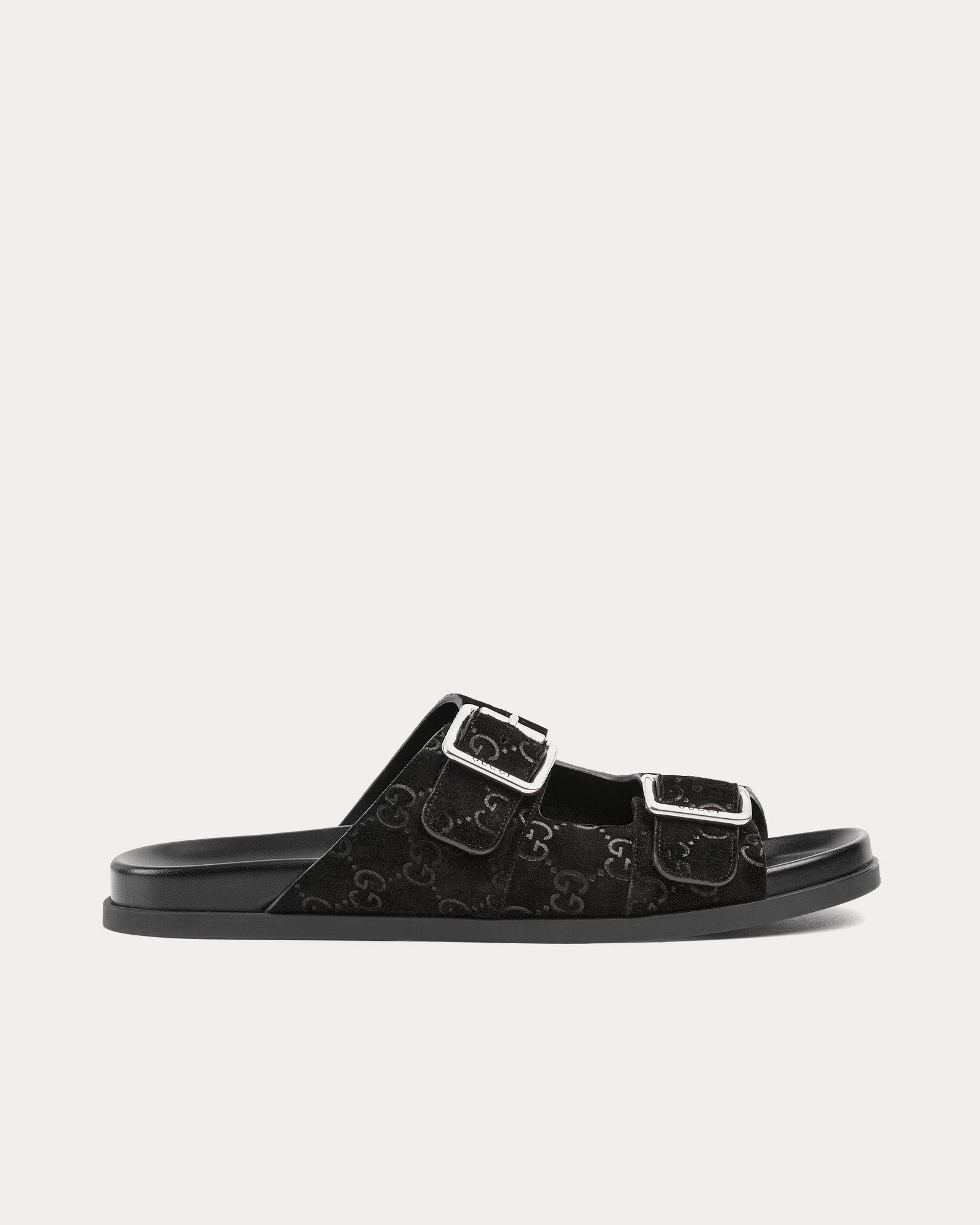 Sandales Gucci à boucle coulissante en daim GG noir