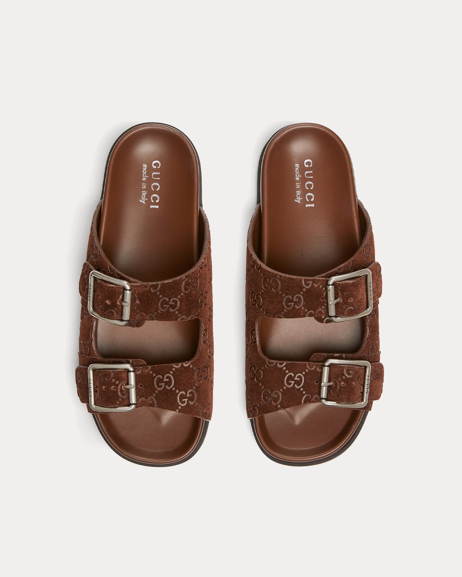 Sandales Gucci à boucle coulissante en daim marron GG – Image 2