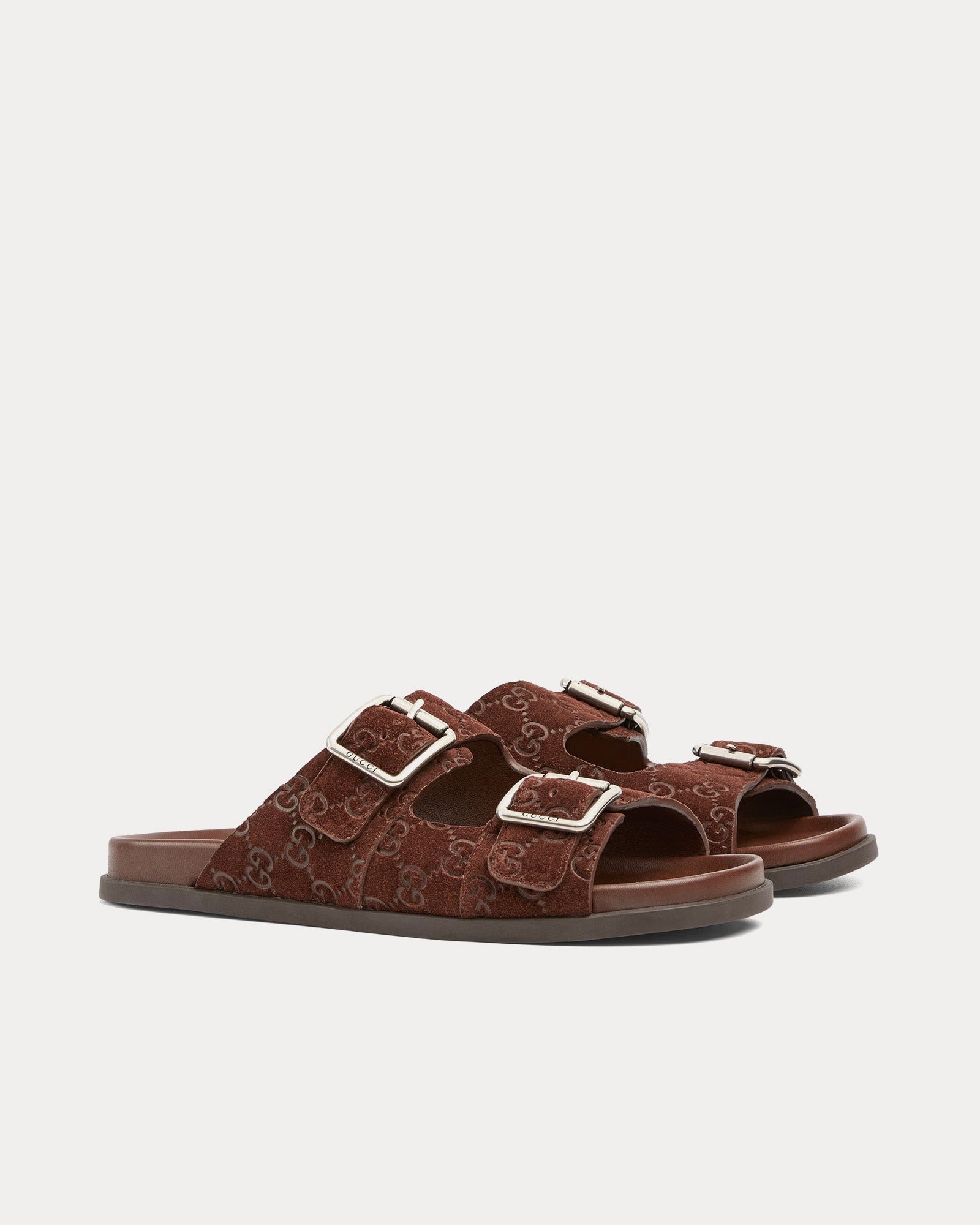 Sandales Gucci à boucle coulissante en daim marron GG – Image 3