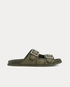 Sandales Gucci Slide Buckle en toile GG vert foncé