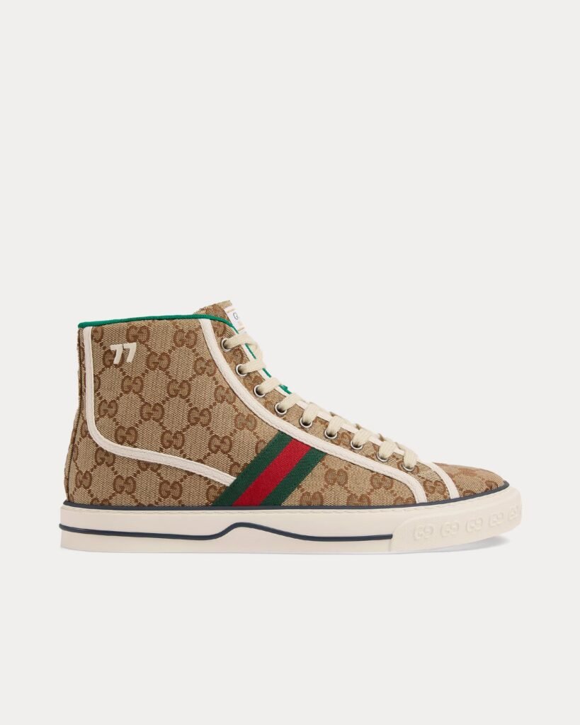 Baskets montantes Gucci Tennis 1977 GG en toile beige/ébène