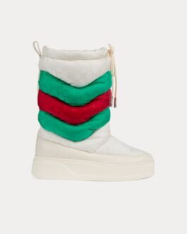 Bottes de neige Gucci GG Chevron en nylon blanc cassé/vert/rouge