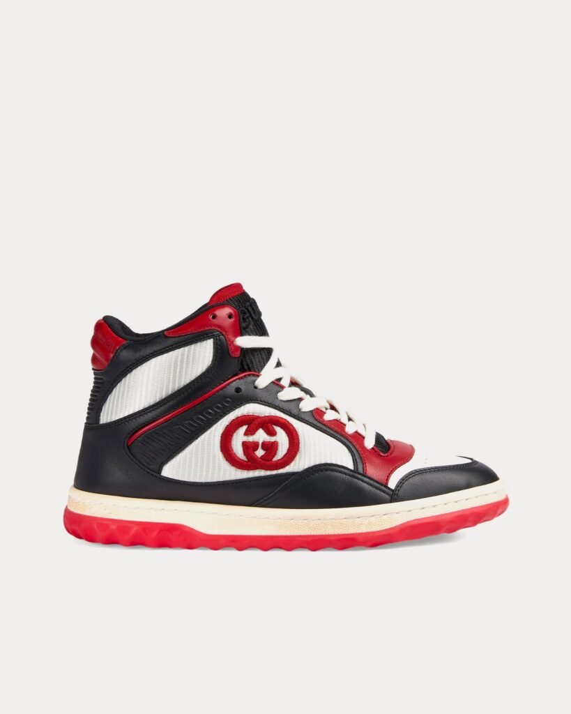 Baskets montantes Gucci MAC80 en cuir noir/blanc/rouge