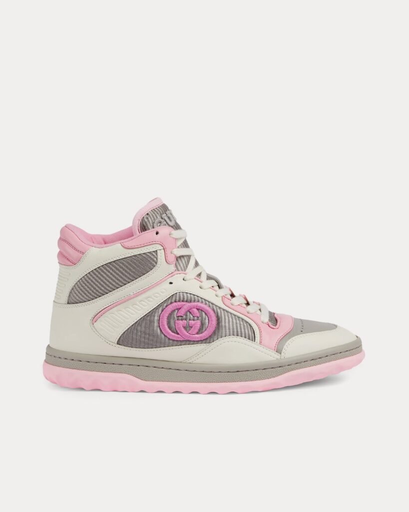 Baskets montantes en cuir Gucci MAC80 blanc cassé/rose