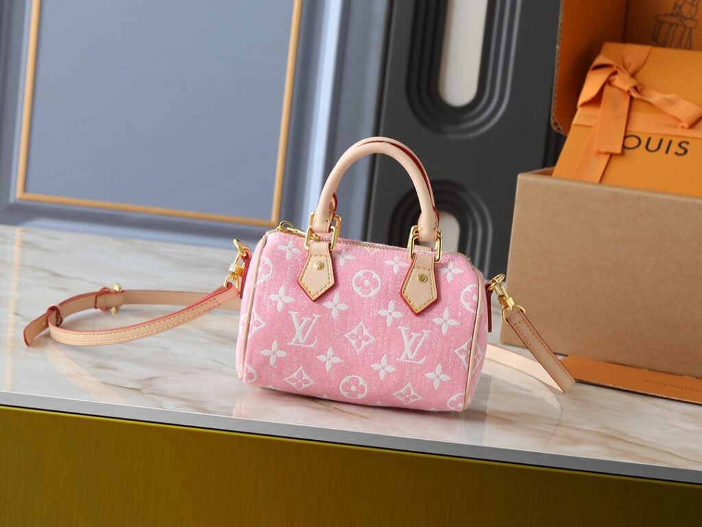 Louis Vuitton Speedy Nano (16 x 10 x 7,5 cm) – Sac bandoulière monogram multicolore / denim / rose / marron classique
