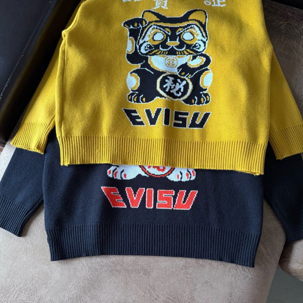 Pull Evisu Maneki Neko – Broderie Chat Porte-Bonheur Japonais