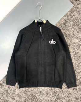 Gilet zippé en maille noire Alo Yoga – col montant et logo brodé