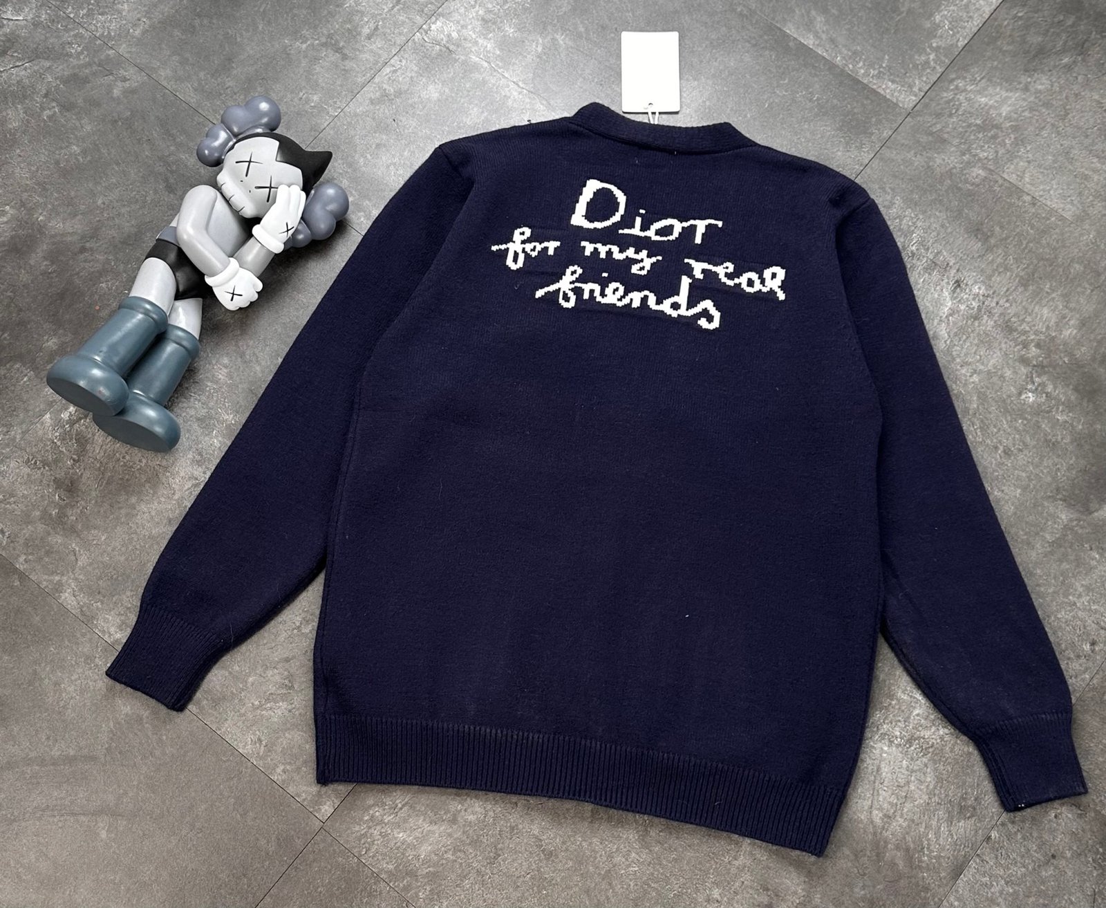 Cardigan Dior en Laine Navy – "For My Real Friends" – Logo Brodé – Image 2