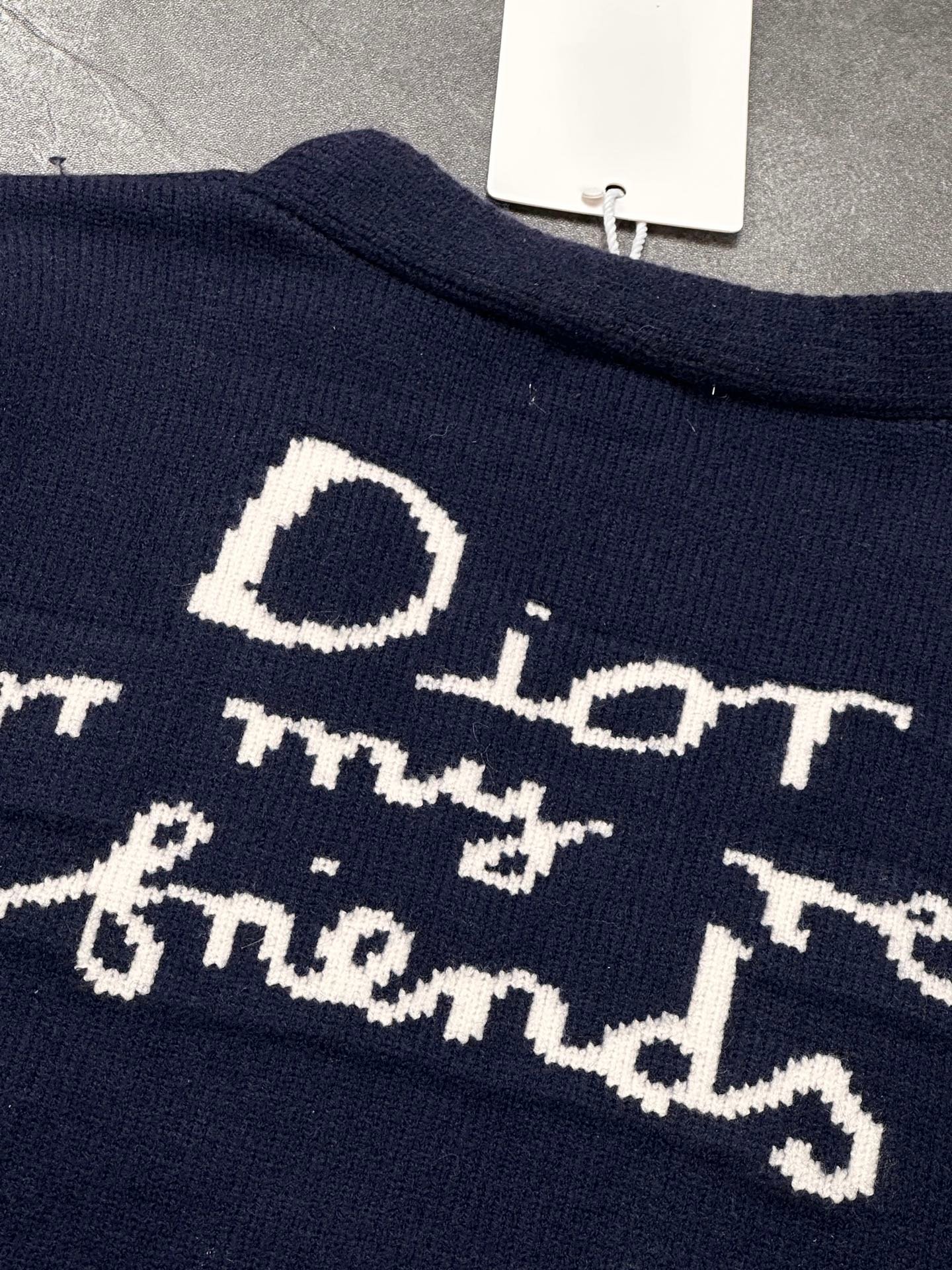 Cardigan Dior en Laine Navy – "For My Real Friends" – Logo Brodé – Image 6