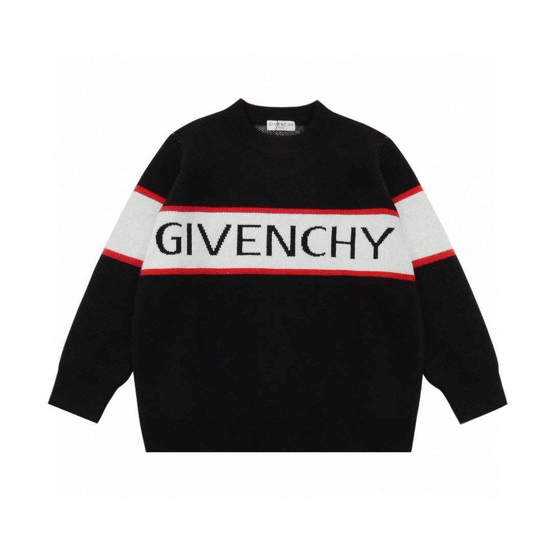 Pull en laine noir à bande logo contrastée Givenchy – Unisexe – Image 2