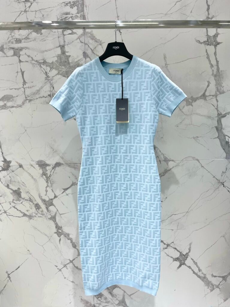 Robe Fendi Bleu Clair à Monogramme FF