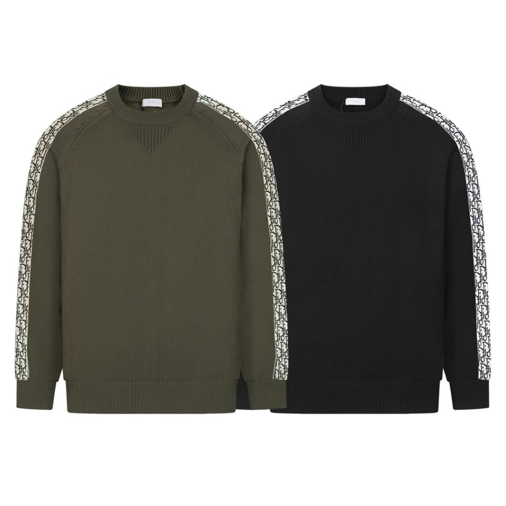 Pull Dior à bandes monogrammées – Maille coton – Noir ou Kaki