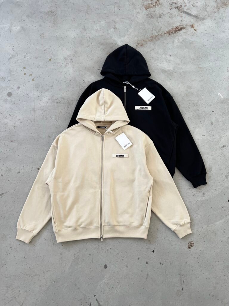 Gillet veste à capuche Jacquemus zippée – Beige & Noir