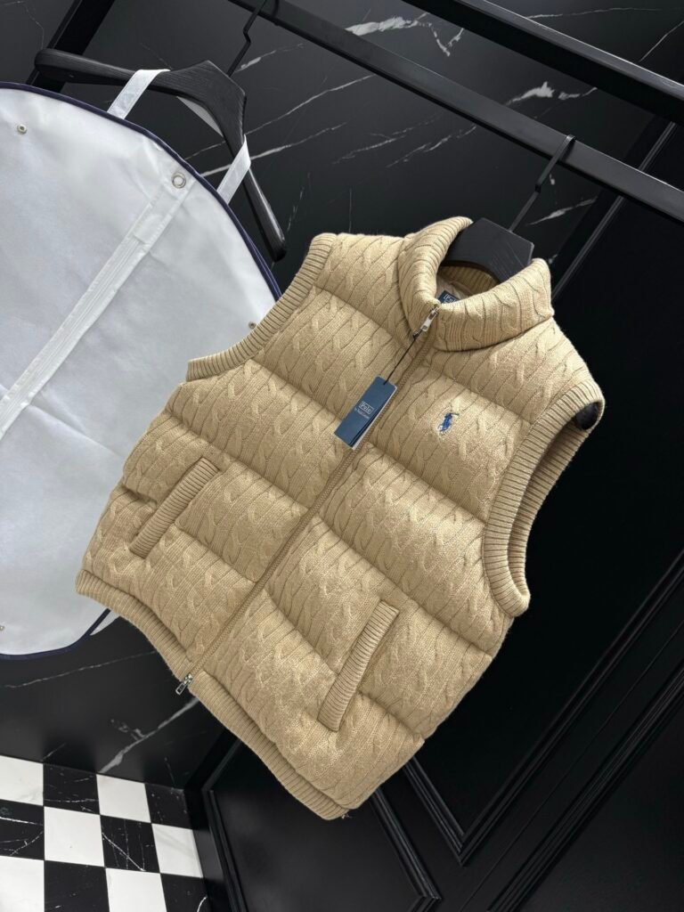 Veste sans manches matelassée en maille torsadée Ralph Lauren Beige,Gris,Bleu