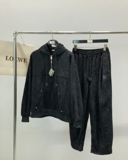 Ensemble Loewe à capuche en maille texturée – Noir (haut zippé & pantalon)