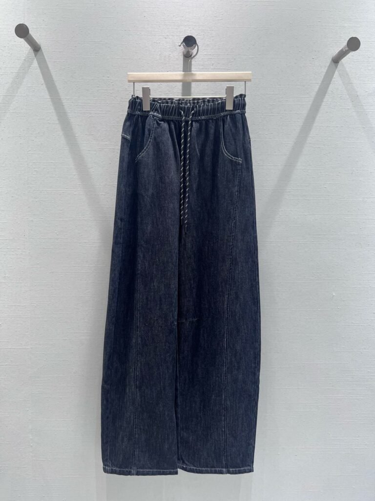 Jean large unisexe Miu Miu en denim brut à taille élastique