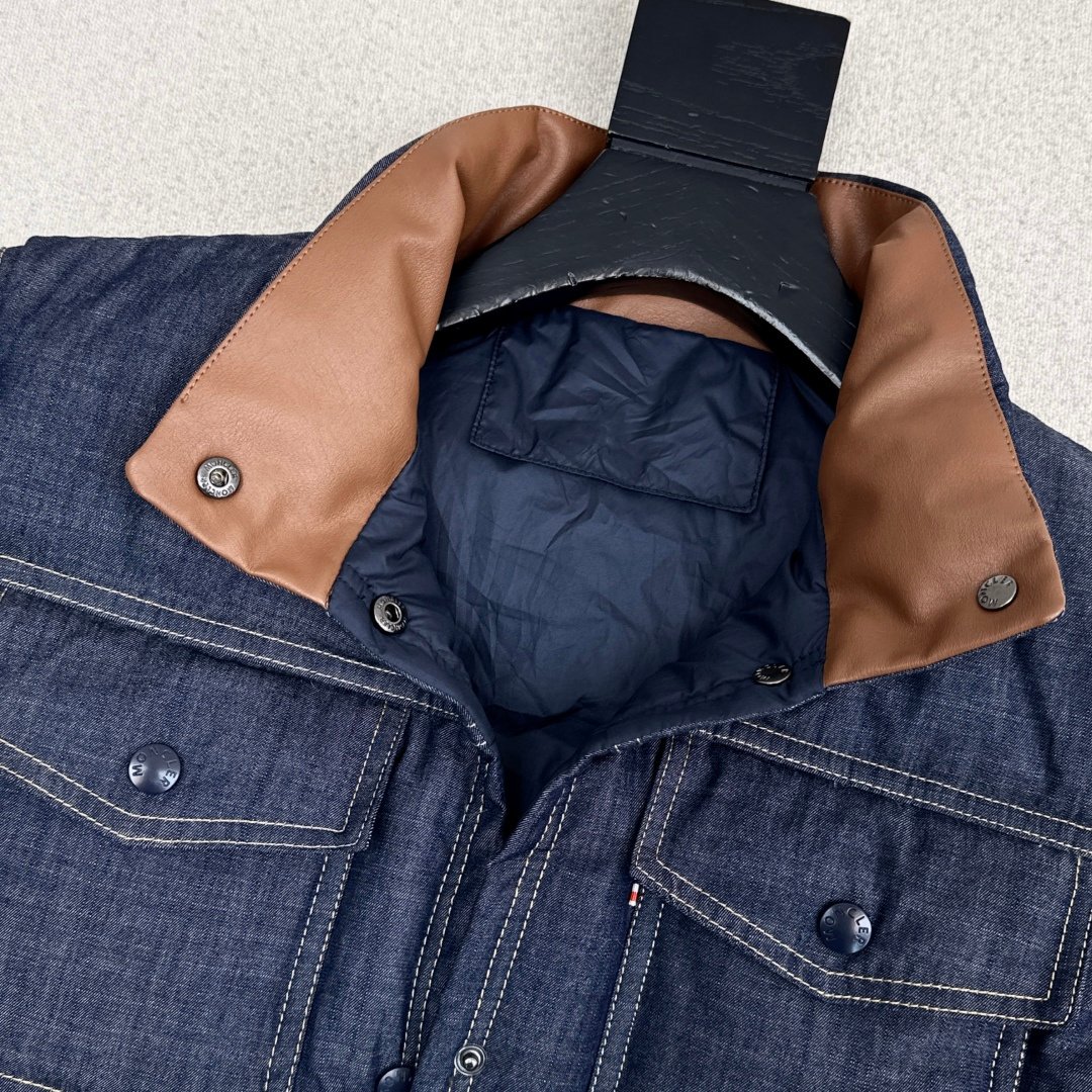 Veste Sans Manches Moncler Effet Denim Matelassé en Jean – Image 4