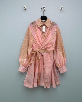 Robe Zimmermann rose rayée avec ceinture – Élégance fluide premium