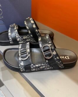 Claquettes Dior à double bride avec boucle CD – toile monogram et cuir noir