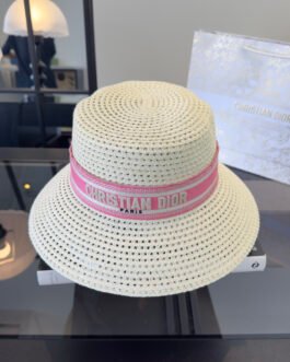 DiorClub Hat en paille ajourée avec bande jacquard rose – Christian Dior