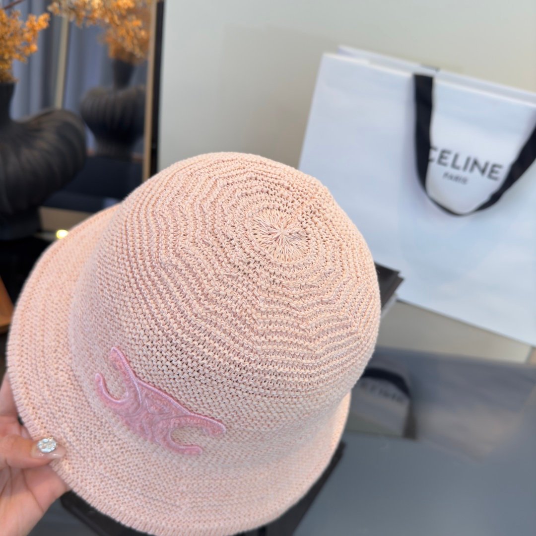 Celine Triomphe Raffia Bucket Hat en raphia beige avec logo Triomphe marron – chapeau luxe été iconique – Image 19