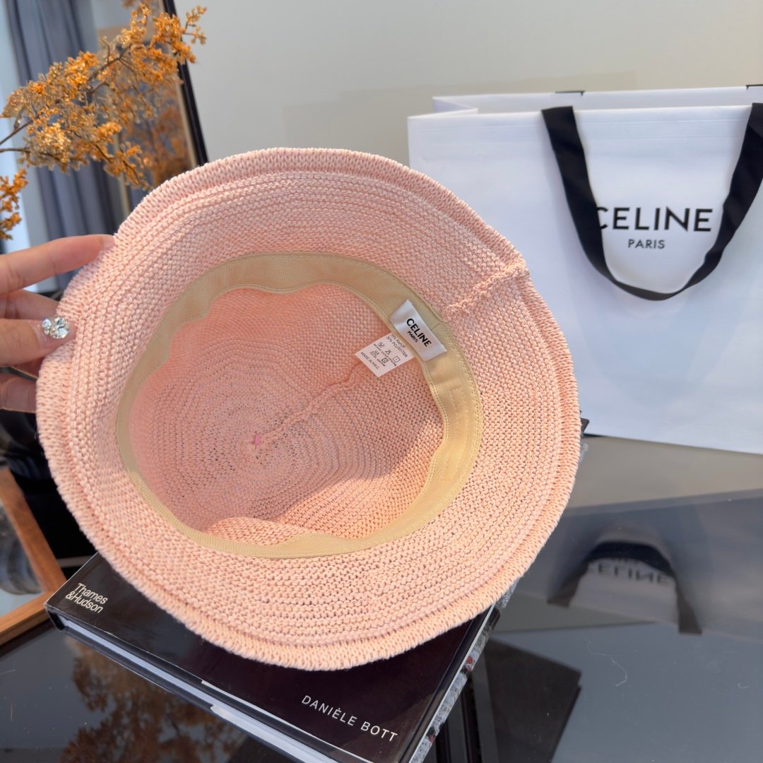 Celine Triomphe Raffia Bucket Hat en raphia beige avec logo Triomphe marron – chapeau luxe été iconique – Image 21