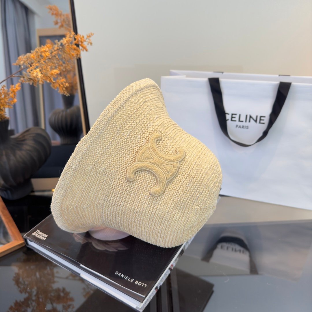 Celine Triomphe Raffia Bucket Hat en raphia beige avec logo Triomphe marron – chapeau luxe été iconique – Image 23