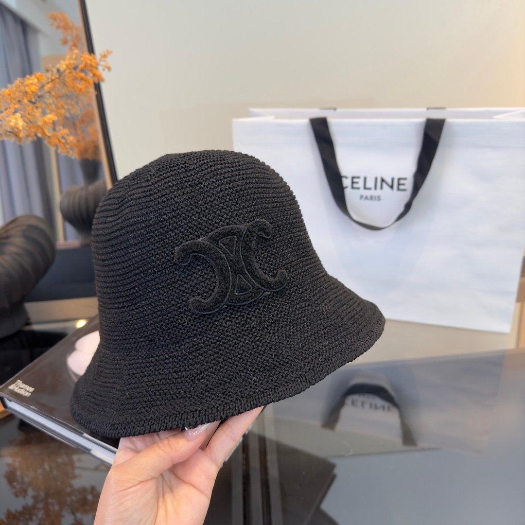 Celine Triomphe Raffia Bucket Hat en raphia beige avec logo Triomphe marron – chapeau luxe été iconique – Image 28