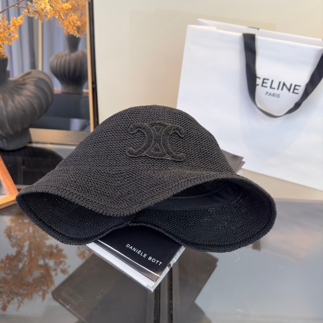 Celine Triomphe Raffia Bucket Hat en raphia beige avec logo Triomphe marron – chapeau luxe été iconique – Image 30