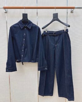 Ensemble Coordonné Loewe Denim – Chemise Drapée Asymétrique et Jean Large à Plis