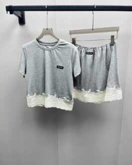 Ensemble Miu Miu gris en jersey de soie et dentelle